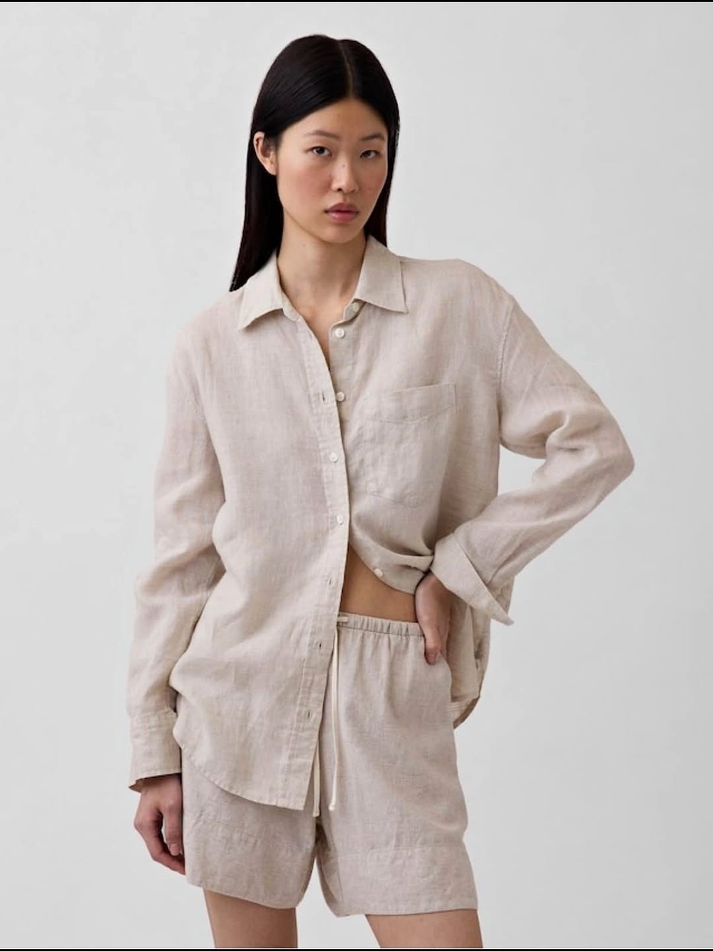 GAP Beige Linen Boyfriend Shirt